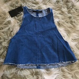 NWT Zara Frayed Denim Tank